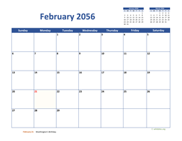 February 2056 Calendar Classic