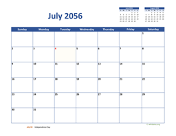July 2056 Calendar Classic