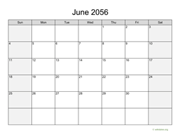 June 2056 Calendar with Weekend Shaded
