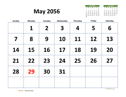 May 2056 Calendar with Extra-large Dates