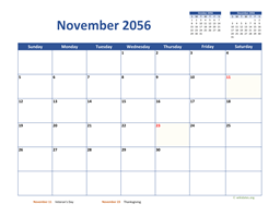 November 2056 Calendar Classic