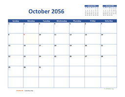 October 2056 Calendar Classic