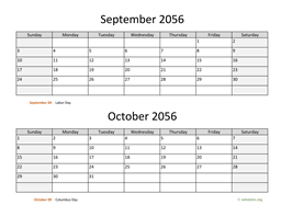 September and October 2056 Calendar