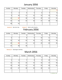 three months 2056 calendar vertical