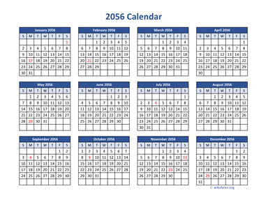 2056 Calendar in PDF