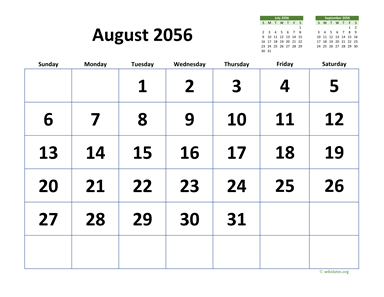 August 2056 Calendar with Extra-large Dates