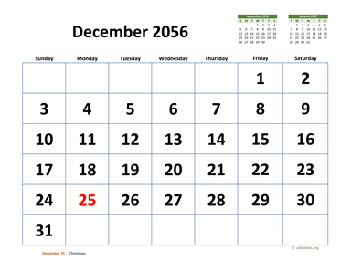 December 2056 Calendar with Extra-large Dates