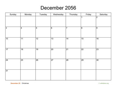 Basic Calendar for December 2056