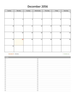 December 2056 Calendar with To-Do List