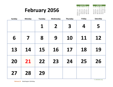February 2056 Calendar with Extra-large Dates