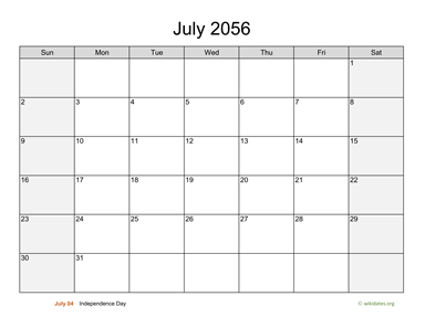 July 2056 Calendar with Weekend Shaded