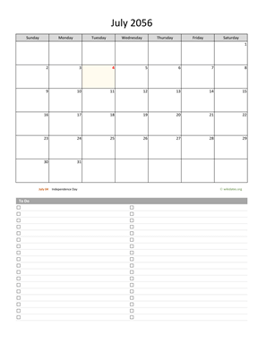 July 2056 Calendar with To-Do List