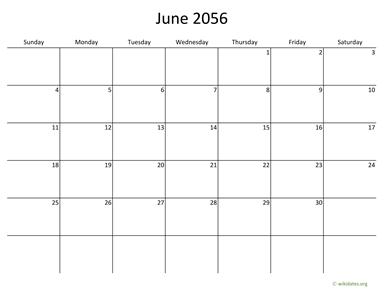 June 2056 Calendar with Bigger boxes