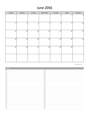 June 2056 Calendar with To-Do List