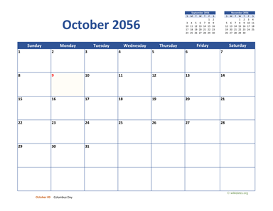 October 2056 Calendar Classic