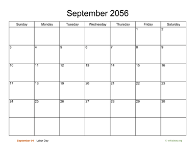 Basic Calendar for September 2056