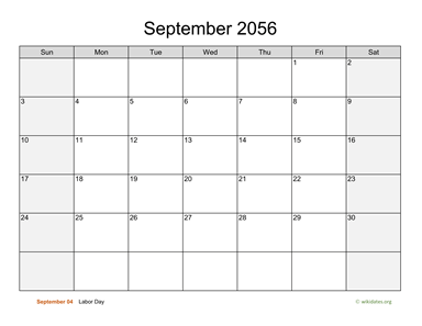 September 2056 Calendar with Weekend Shaded