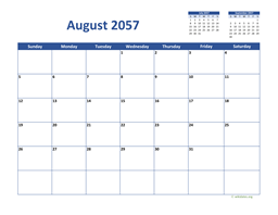 August 2057 Calendar Classic