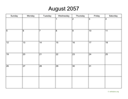 Basic Calendar for August 2057