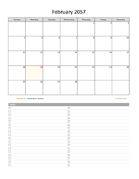 February 2057 Calendar with To-Do List