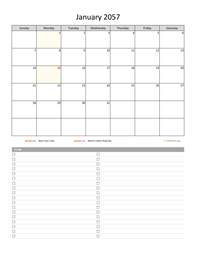 January 2057 Calendar with To-Do List