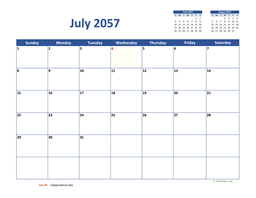 July 2057 Calendar Classic