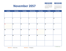 November 2057 Calendar Classic