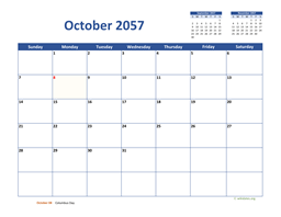 October 2057 Calendar Classic