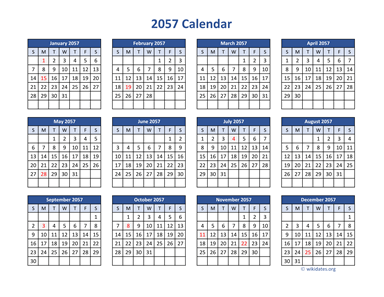 2057 Calendar in PDF