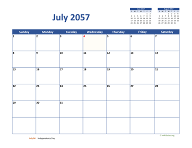 July 2057 Calendar Classic