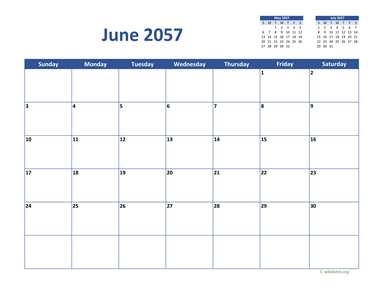 June 2057 Calendar Classic