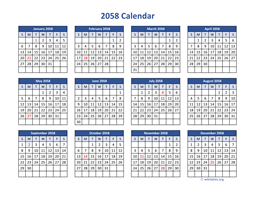 2058 Calendar in PDF