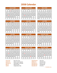 Calendar 2058 Vertical