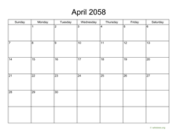 Basic Calendar for April 2058