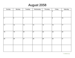Basic Calendar for August 2058