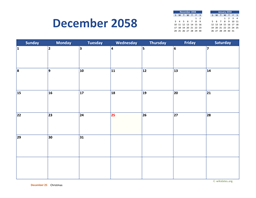 December 2058 Calendar Classic