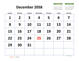 December 2058 Calendar with Extra-large Dates