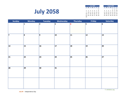 July 2058 Calendar Classic