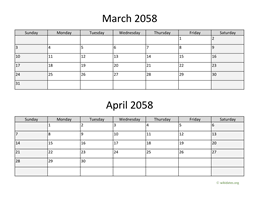 March and April 2058 Calendar