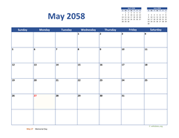 May 2058 Calendar Classic