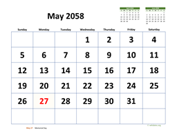 May 2058 Calendar with Extra-large Dates