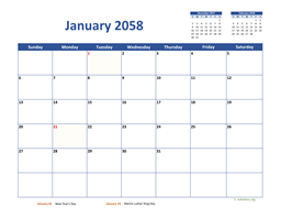 Monthly 2058 Calendar Classic