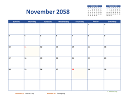 November 2058 Calendar Classic