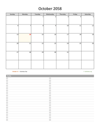 October 2058 Calendar with To-Do List