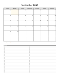 September 2058 Calendar with To-Do List