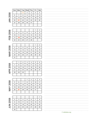 six months 2058 calendar vertical with notes