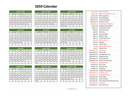 2059 Calendar with US Holidays