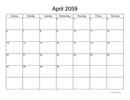 Basic Calendar for April 2059