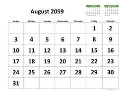 August 2059 Calendar with Extra-large Dates