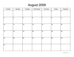 Basic Calendar for August 2059